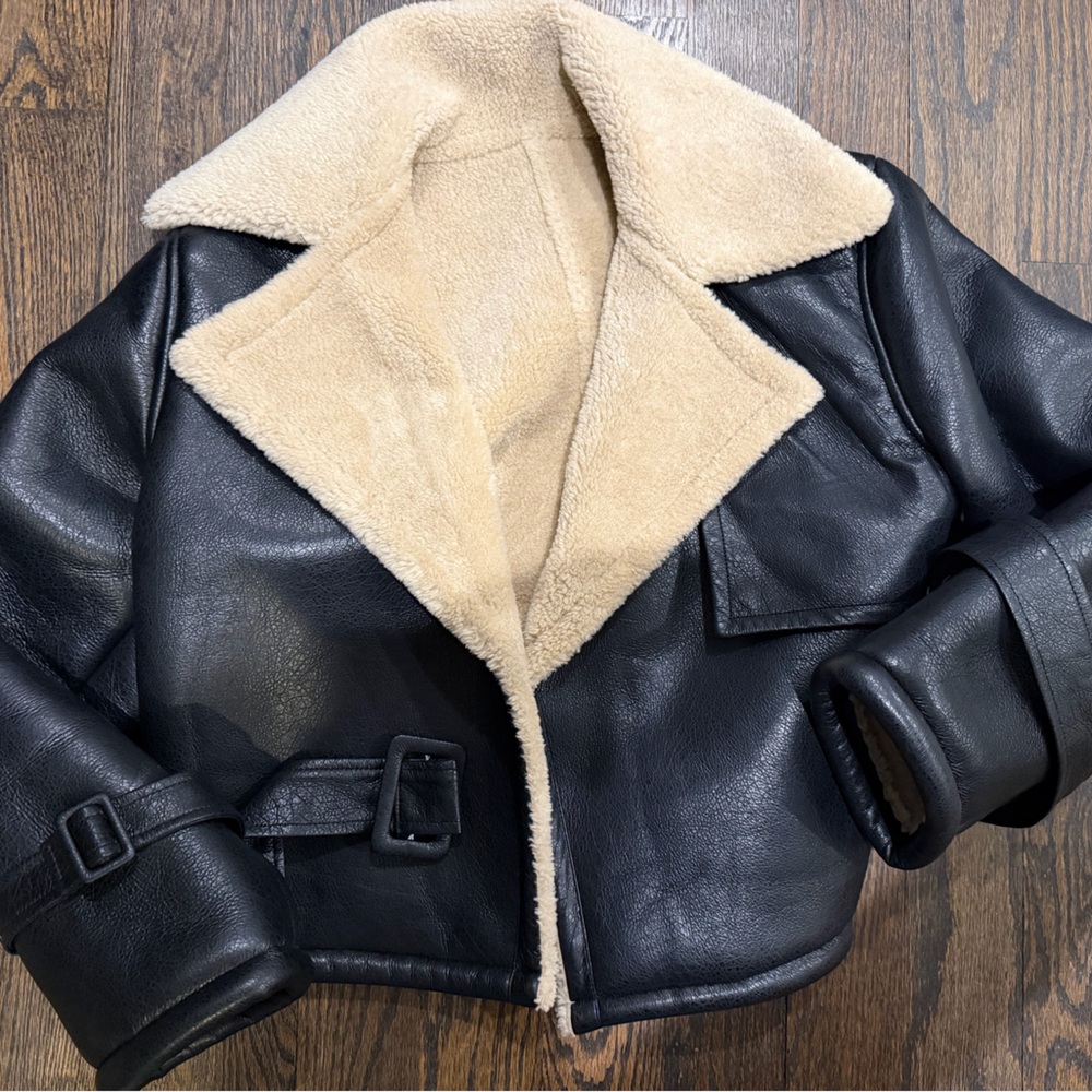 Black and Cream Shearling Jacket